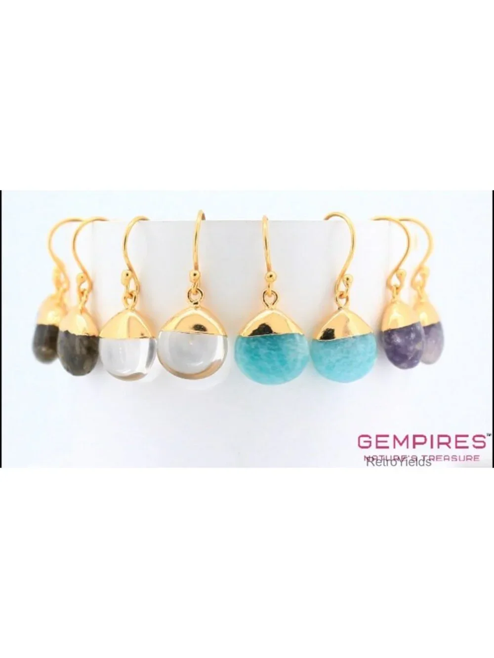 Handmade 14k Gold Plated Teardrop Dangle Earrings Natural Gemstone
